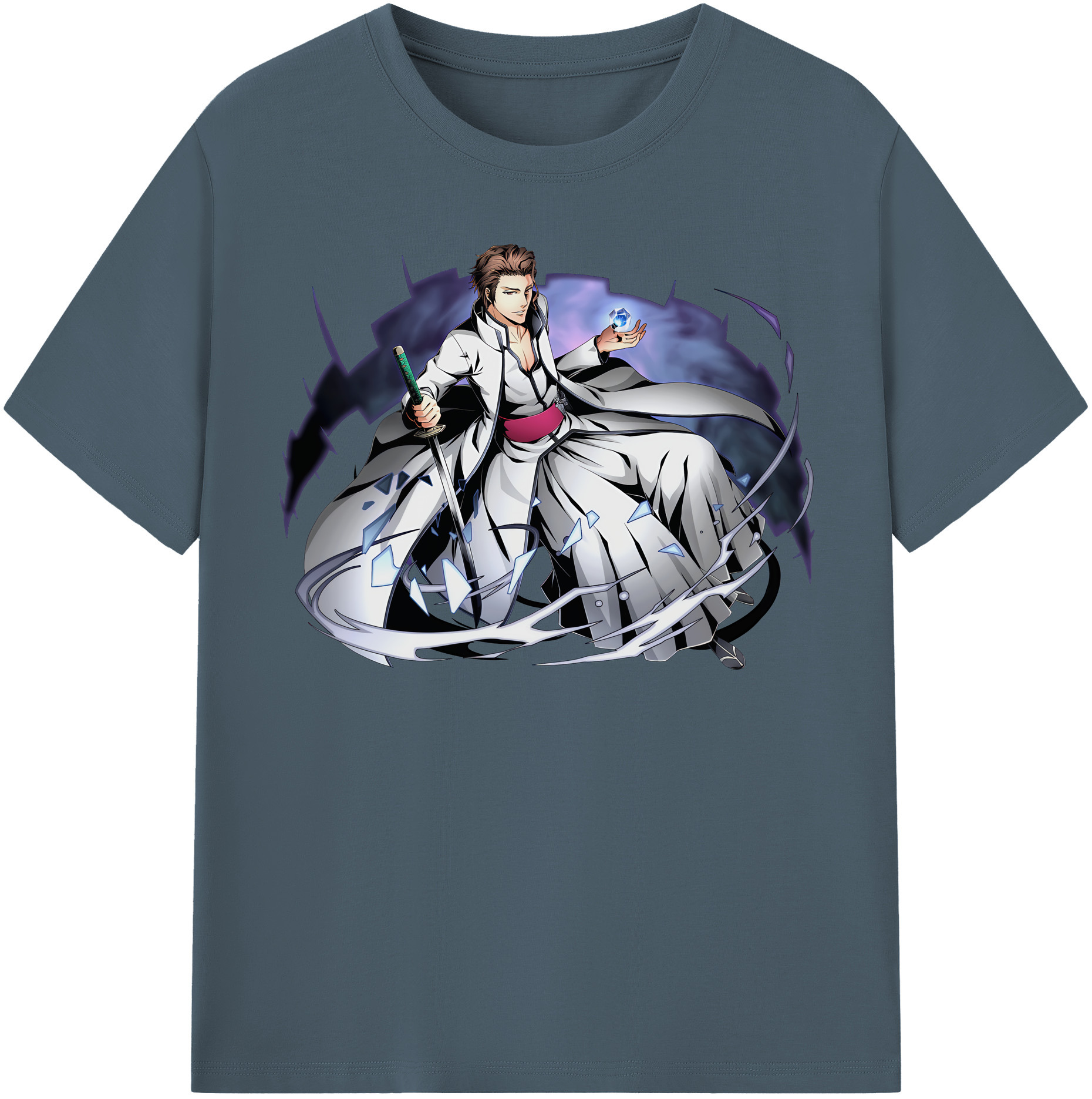 （画像用） ブリーチ 藍染 惣右介（あいぜん そうすけ） BLEACH Aizen Sousuke 綿100％半袖Tシャツ（フロントプリント）